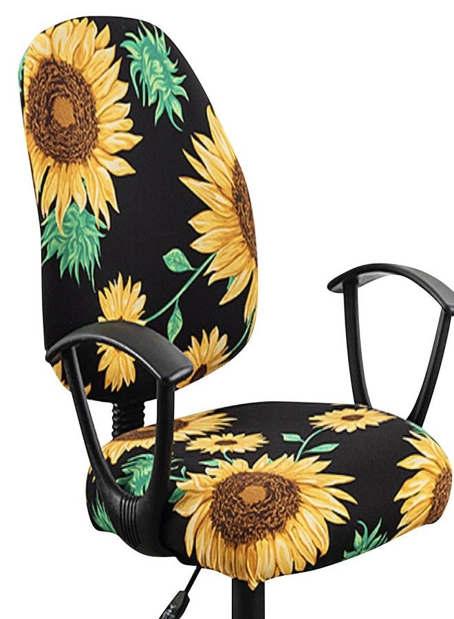 VIOKKO Office Chair Cover Stretchable Computer Desk Chair Seat Covers 2 Piece Waterproof Swivel Chair Protective Slipcover (Sunflower) - Image 1